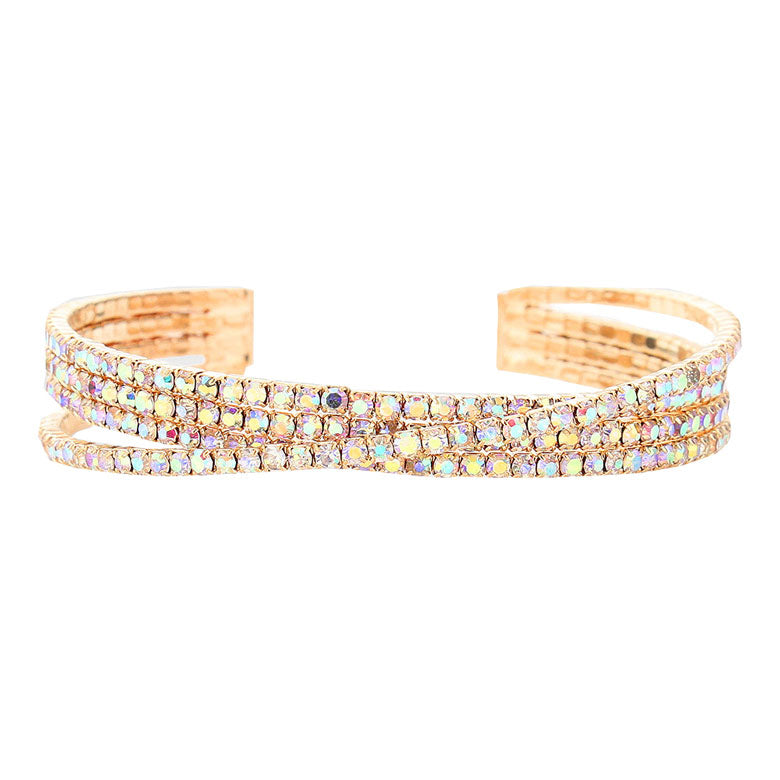 AB Gold Trendy Fashionable Rhinestone Crisscross Cuff Bracelet, Get ready with these Cuff Bracelet, put on a pop of color to complete your ensemble. Perfect for adding just the right amount of shimmer & shine and a touch of class to special events. Perfect Birthday Gift, Anniversary Gift, Mother's Day Gift, Graduation Gift.