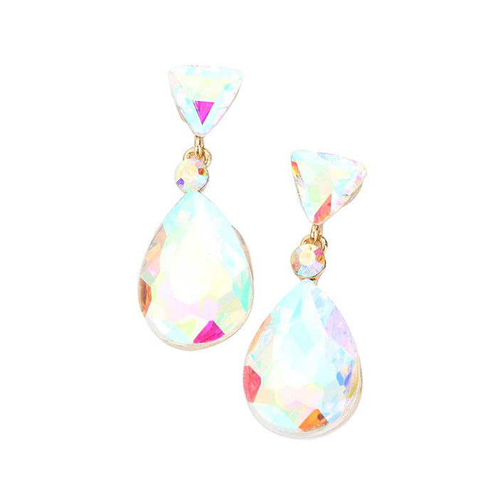 AB Gold Triangle Round Teardrop Stone Link Dangle Evening Earrings, get into the groove with our gorgeous earrings, add a pop of color to your ensemble, just the right amount of shimmer & shine, touch of class, beauty and style to any special events. Birthday Gift, Anniversary Gift, Mother's Day Gift, Graduation Gift.