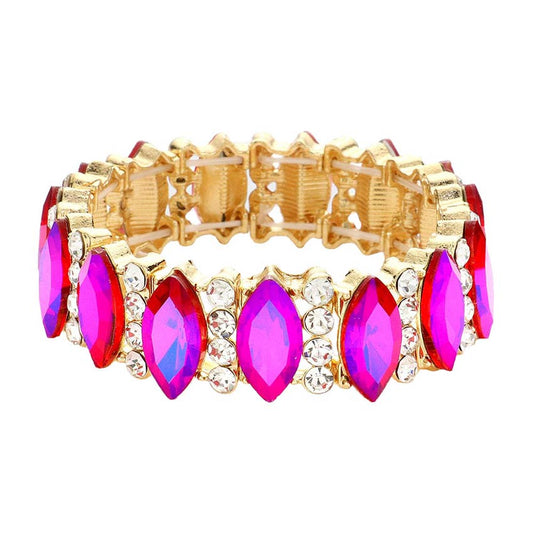 AB Purple Trendy Marquise Stone Accented Stretch Evening Bracelet, Get ready with this stone-accented stretchable Bracelet and put on a pop of color to complete your ensemble. Perfect for adding just the right amount of shimmer & shine and a touch of class to special events. Wear with different outfits to add perfect luxe and class with incomparable beauty. Just what you need to update in your wardrobe. 