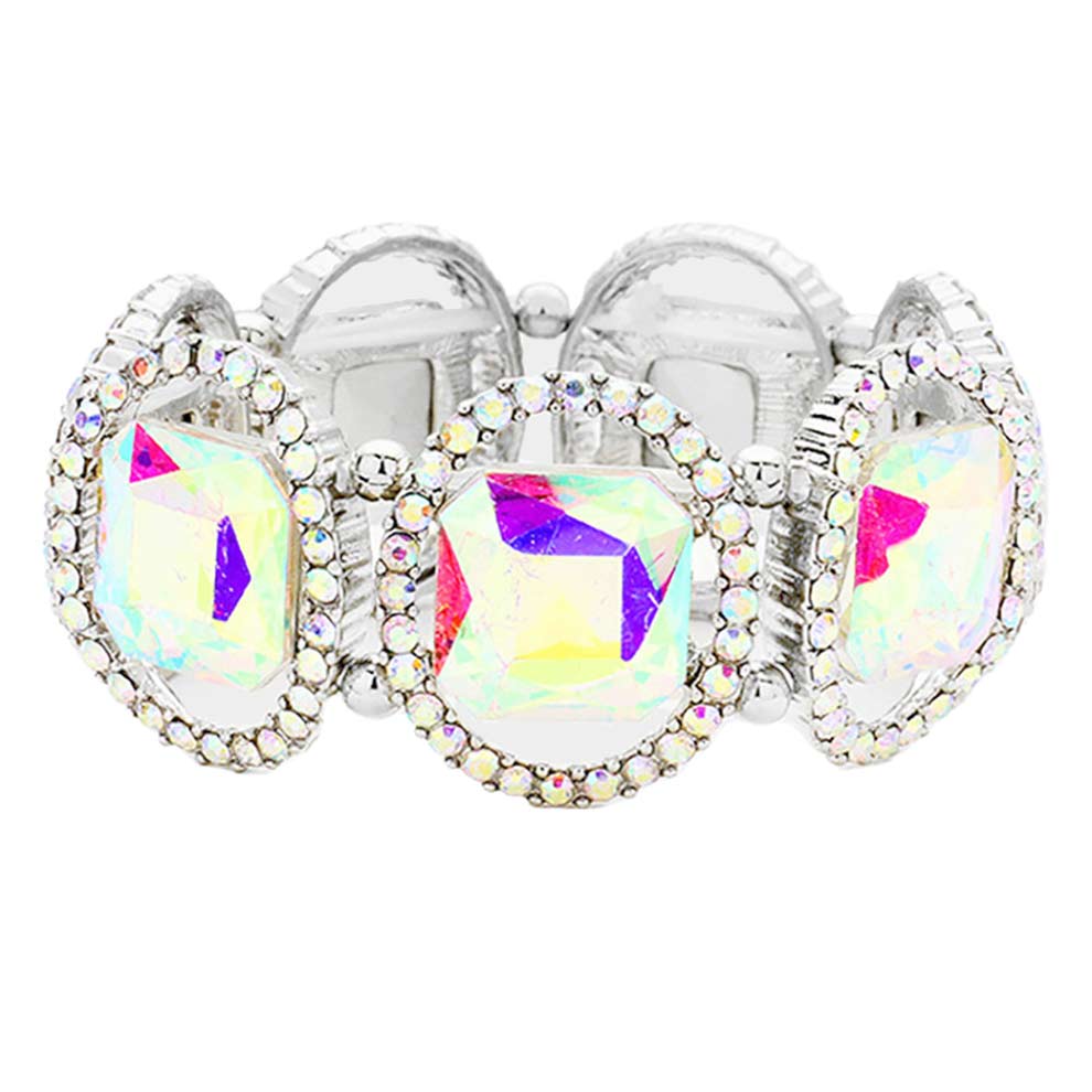 AB Rhodium Pave Oval Trim Glass Crystal Stretch Evening Bracelet, is a glowing and sparkling beauty that is perfect to show off your glowing look and enrich your beauty to a greater extent. Wear this beauty to add a gorgeous glow to your special outfit at weddings, wedding showers, receptions, anniversaries, and other special occasions.