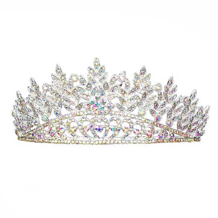 AB Silver Leaf Rhinestone Crystal Heart Pageant Princess Tiara. Elegant and sparkling, this tiara features rhinestones and an artistic design. Makes You More Eye-catching in the Crowd. Suitable for Wedding, Engagement, Prom, Dinner Party, Birthday Party, Any Occasion You Want to Be More Charming.