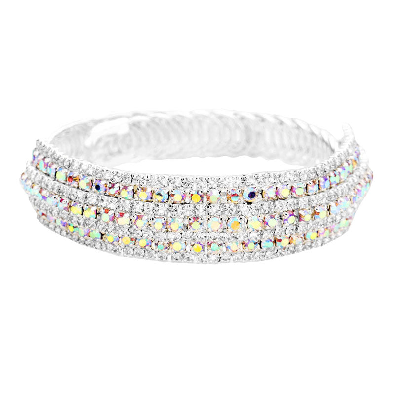 AB Silver Rhinestone Pave Evening Bracelet. Look as regal on the outside as you feel on the inside, feel absolutely flawless. Fabulous fashion and sleek style adds a pop of pretty color to your attire, coordinate with any ensemble from business casual to everyday wear. Perfect Birthday Gift, Anniversary Gift, Mother's Day Gift, Graduation Gift.
