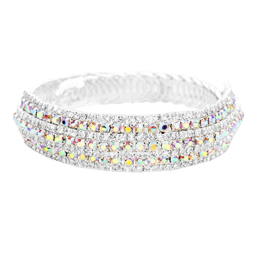 AB Silver Rhinestone Pave Evening Bracelet. Look as regal on the outside as you feel on the inside, feel absolutely flawless. Fabulous fashion and sleek style adds a pop of pretty color to your attire, coordinate with any ensemble from business casual to everyday wear. Perfect Birthday Gift, Anniversary Gift, Mother's Day Gift, Graduation Gift.
