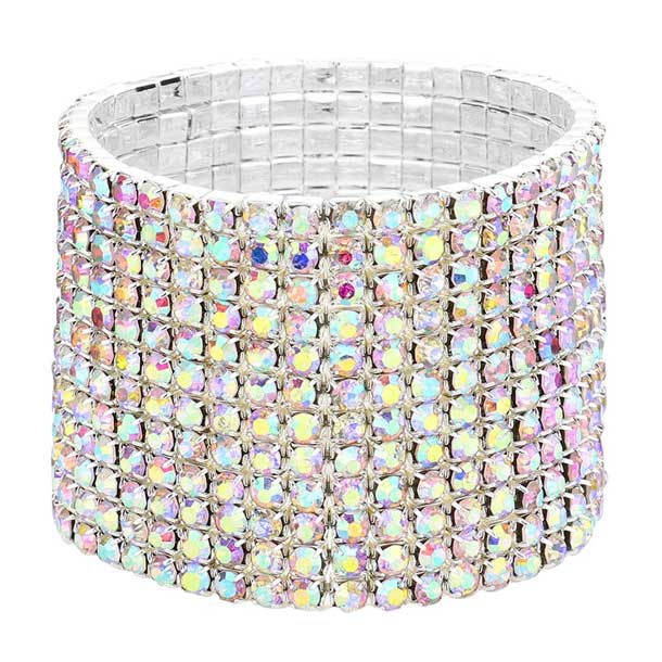AB Silver 12 Row Crystal Rhinestone Stretchable Bracelet, get ready to make a glowing beauty and receive compliments with this stretchable Bracelet. Put on a pop of color to complete your ensemble. Perfect for adding just the right amount of shimmer & shine and a touch of class to special events. It's the thing just what you need to update your wardrobe. Perfect gift for Birthday, Anniversary, Mother's Day, Thank you, Just Because Gift, and Daily Wear. Express the royalty with beauty!