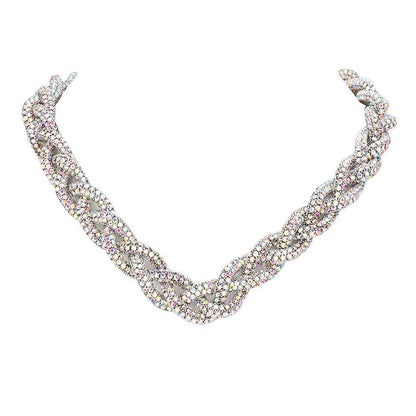 AB Silver Bling Braided Necklace. Beautifully crafted design adds a gorgeous glow to any outfit. Jewellery that fits your lifestyle! stunning bling braided necklace will sparkle all night long making you shine out like a diamond. perfect for a night out on the town or a black tie party. Perfect Gift for Birthday, Anniversary, Prom, Mother's Day Gift, Thank you Gift.