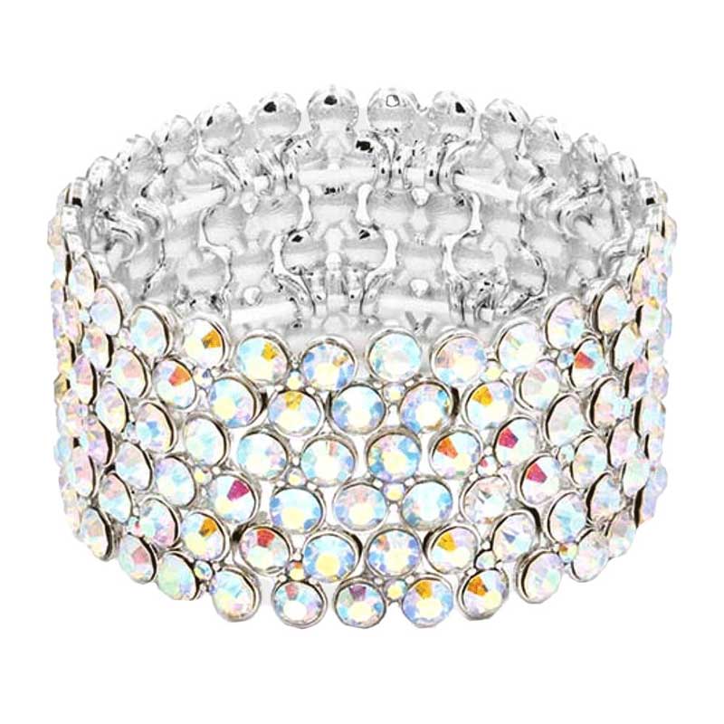 AB Silver Bubble Stone Stretch Evening Bracelet,  This Evening Bracelet sparkles all around with it's surrounding round stones, stylish evening bracelet that is easy to put on, take off and comfortable to wear. It looks stylish and is just the right touch to set off your dress. Suitable for Night Out, Party, Formal, Special Occasion, Date Night, Prom.