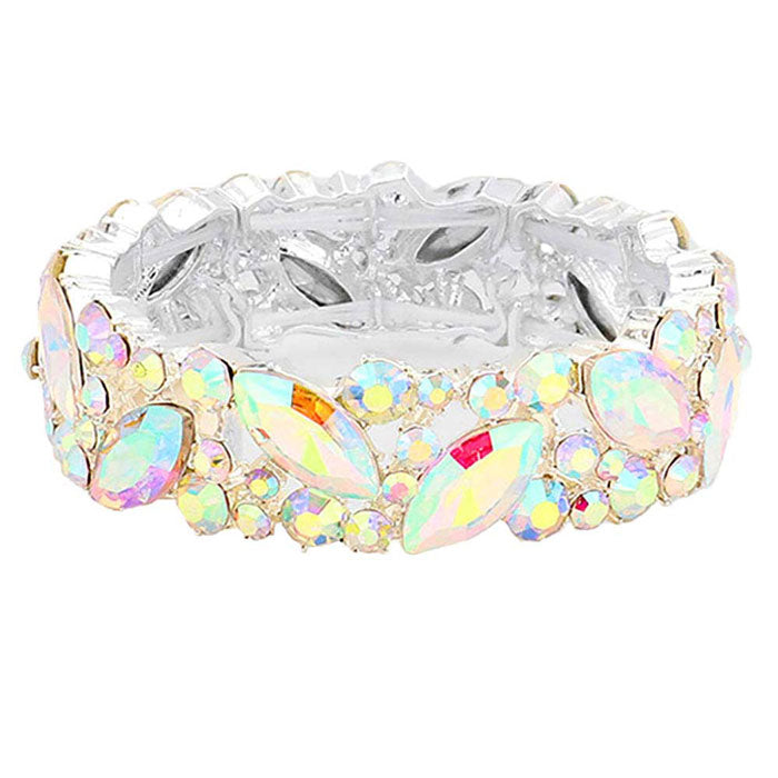AB SIlver Crystal Glass Marquise Evening Stretch Bracelet. This Crystal Evening Stretch Bracelet sparkles all around with it's surrounding, stretch bracelet that is easy to put on, take off and comfortable to wear. It looks modern and is just the right touch to set off. Perfect jewelry to enhance your look. Awesome gift for birthday, Anniversary, Valentine‚Äôs Day or any special occasion.