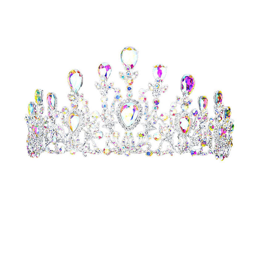 AB Silver Crystal Teardrop Detail Bubble Stone Pave Marquise Tiara, this tiara features precious stones and an artistic design. Makes You More Eye-catching in the Crowd. Suitable for Wedding, Engagement, Prom, Dinner Party, Birthday Party, Any Occasion You Want to Be More Charming.