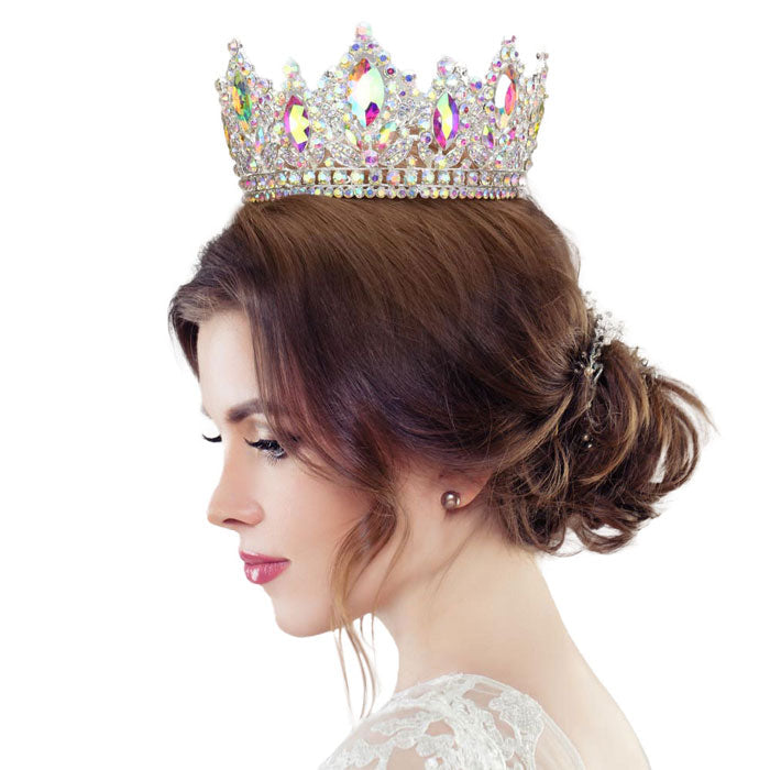 AB Silver Marquise Accented Pageant Stone Crown Tiara, this tiara features precious stones and an artistic design. Makes You More Eye-catching in the Crowd. Perfect for adding just the right amount of shimmer & shine, will add a touch of class, beauty and style to your wedding. Suitable for Wedding, Engagement, Prom, Dinner Party, Birthday Party, Any Occasion You Want to Be More Charming.