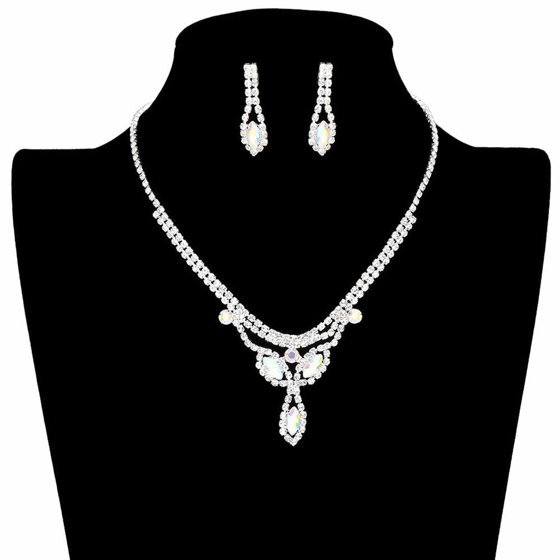 AB Silver Marquise Stone Accented Rhinestone Pave Necklace. Wear together or separate according to your event with different outfits to add perfect luxe and class with incomparable beauty. The perfect accessory for adding just the right amount of shimmer and a touch of class to special events. These classy necklace sets are perfect for Party, Wedding, Evening, and even everyday wear. Awesome gift for birthday, Anniversary, Valentine’s Day, or any special occasion.