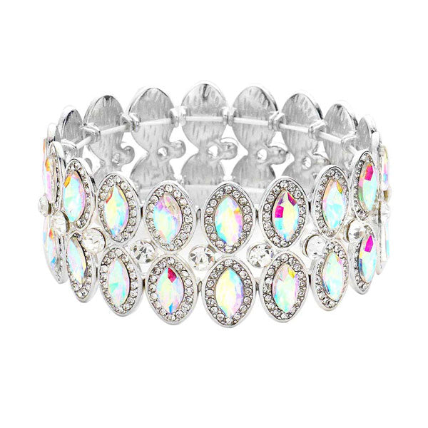 AB Silver Marquise Stone Accented Stretch Evening Bracelet. Get ready with these Stretch evening Bracelet, put on a pop of color to complete your ensemble. Perfect for adding just the right amount of shimmer & shine and a touch of class to special events. Perfect Birthday Gift, Anniversary Gift, Mother's Day Gift, Graduation Gift.