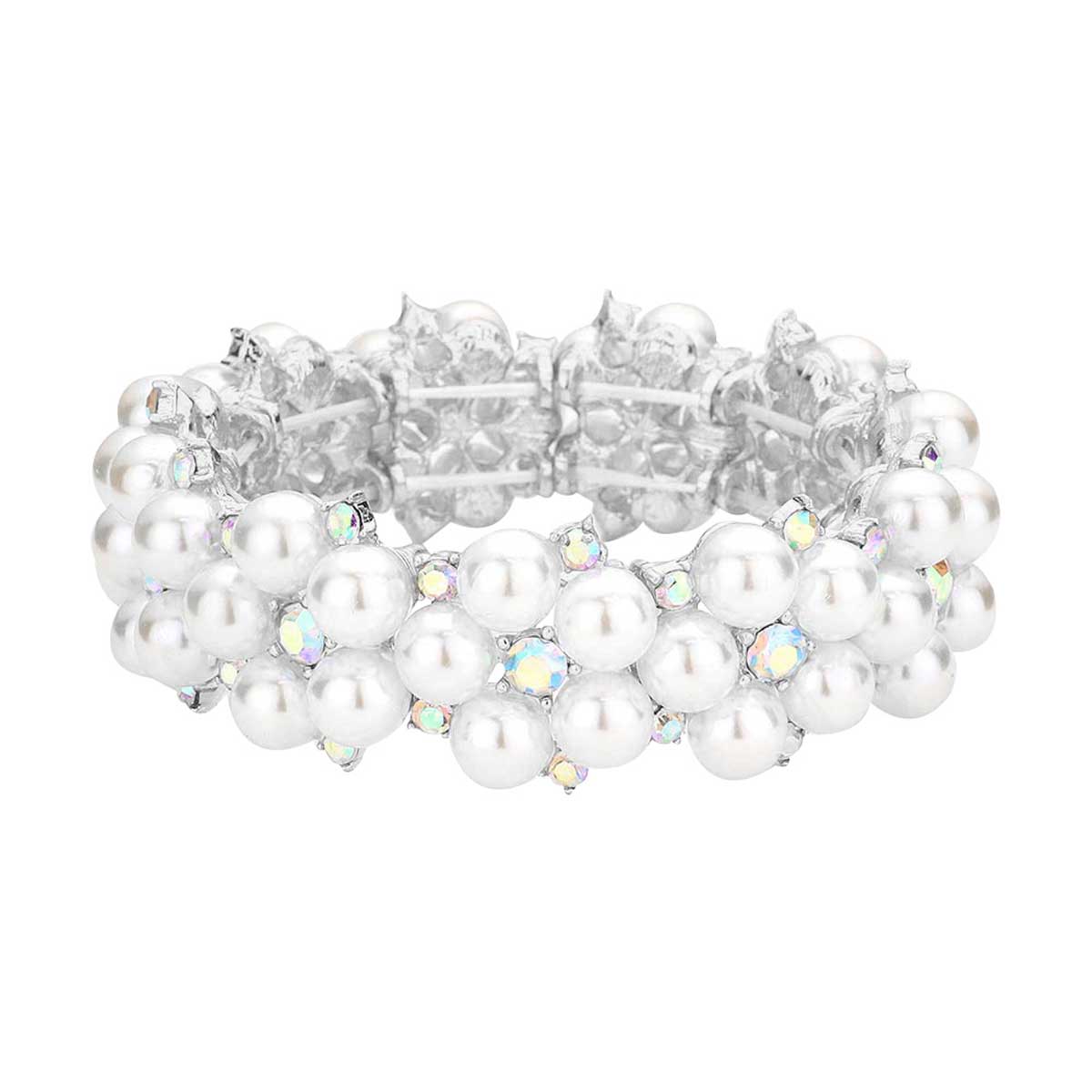AB Silver Pearl Flower Cluster Link Stretch Bracelet, is the perfect reflection of absolute royalty and perfect class that will amp up your look and drags everyone's attention on special occasions. Show your confidence and trendy choice with this beauty and complete your ensemble with a luxurious look. Perfect for adding just the right amount of shimmer & shine and a touch of class to special events.