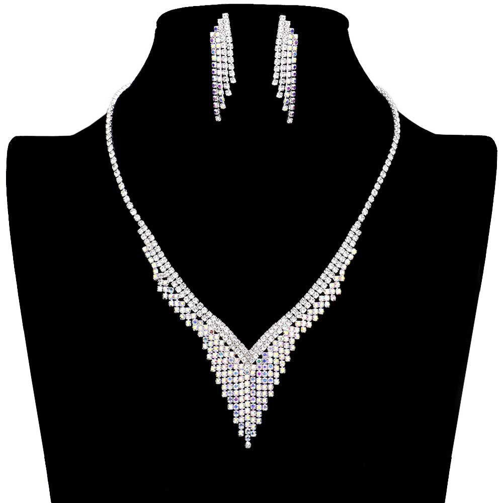 AB Silver Rhinestone Fringe Necklace. Elegant. Beautifully crafted design adds a gorgeous glow to any outfit. Perfect for adding just the right amount of shimmer & shine and a touch of class to special events. Suitable for wear Party, Wedding, Date Night or any special events. Perfect Birthday, Anniversary, Prom Jewellery, Thank you Gift. 