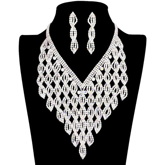 AB Silver Rhinestone Pave Statement Evening Necklace. Get ready with these rhinestone earrings, put on a pop of shine to complete your ensemble. Perfect for adding just the right amount of shimmer and a touch of class to special events. These classy earrings are perfect for Party, Wedding and Evening. Awesome gift for birthday, Anniversary, Valentine’s Day or any special occasion.