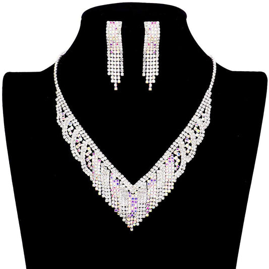 AB Silver Rhinestone Pave V Shaped Necklace, Get ready with these rhinestone Pave Necklace, put on a pop of color to complete your ensemble. Perfect for adding just the right amount of shimmer & shine and a touch of class to special events. Wearing this pave necklace will make you look like extra glamor. Perfect Birthday Gift, Anniversary Gift, Mother's Day Gift, Valentine's Day Gift.