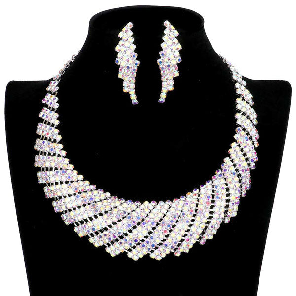 AB Silver Rhinestone Tornado Collar Bib Necklace. These gorgeous Stone pieces will show your class in any special occasion. The elegance of these Stone goes unmatched, great for wearing at a party! stunning jewelry set will sparkle all night long making you shine like a diamond. Perfect jewelry to enhance your look. Awesome gift for birthday, Anniversary, Valentine‚Äôs Day or any special occasion.