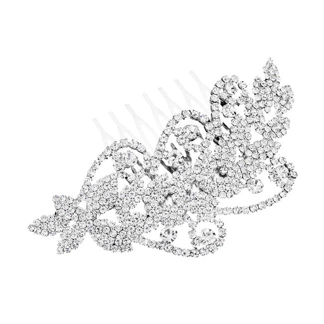 AB Silver Round Stone Accented Rhinestone Wedding Bridal Hair Comb. Perfect for adding just the right amount of shimmer & shine, will add a touch of class, beauty and style to your wedding, prom, special events, embellished glass crystal to keep your hair sparkling all day & all night long.
