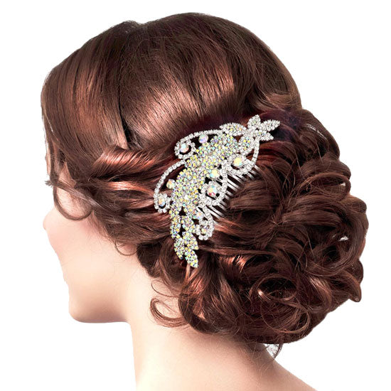 AB Silver Round Stone Accented Rhinestone Wedding Bridal Hair Comb. Perfect for adding just the right amount of shimmer & shine, will add a touch of class, beauty and style to your wedding, prom, special events, embellished glass crystal to keep your hair sparkling all day & all night long.