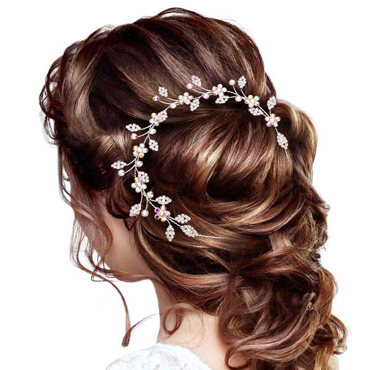 AB Silver Stone Embellished Flower Cluster Vine Bun Wrap Headpiece, Keep your hairstyle as glamorous as you are with this Stone headpiece! Add spectacular sparkle into your hair do. Perfect for adding just the right amount of shimmer & shine, will add a touch of class, beauty and style to your wedding, prom, special events, embellished flower leaf cluster to keep your hair sparkling all day & all night long. 