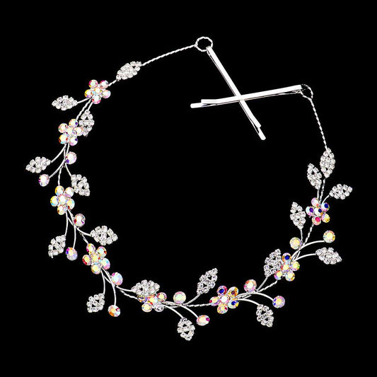AB Silver Stone Embellished Flower Cluster Vine Bun Wrap Headpiece, Keep your hairstyle as glamorous as you are with this Stone headpiece! Add spectacular sparkle into your hair do. Perfect for adding just the right amount of shimmer & shine, will add a touch of class, beauty and style to your wedding, prom, special events, embellished flower leaf cluster to keep your hair sparkling all day & all night long. 