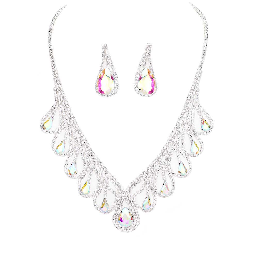 AB Silver Teardrop Crystal Rhinestone Collar Necklace, Detailed Crystal Collar Necklace, will sparkle all night long making you shine out like a diamond. Perfect for adding just the right amount of shimmer & shine and a touch of class to special events. perfect for a night out on the town or a black tie party, awesome Gift idea for Birthday, Anniversary, Prom, Mother's Day Gift, Sweet 16, Wedding.