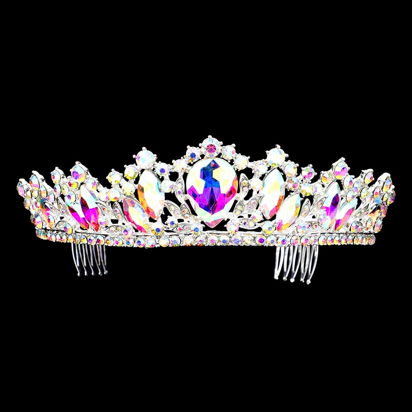   AB Silver Teardrop Marquise Stone Accented Princess Tiara, this tiara features precious stones and an artistic design. Makes you more eye-catching in the crowd. She will be instantly transformed into a fairytale princess. A stunning teardrop stone tiara that can be a perfect bridal headpiece. This hair accessory is really beautiful, pretty, and lightweight. 