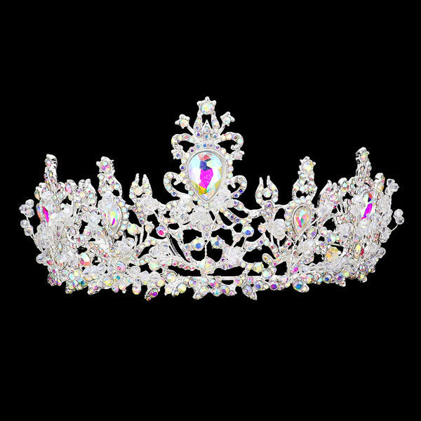 AB Silver Teardrop Stone Accented Princess Tiara. Elegant and sparkling, this tiara features stones and an artistic design. Makes You More Eye-catching in the Crowd. Suitable for Wedding, Engagement, Prom, Dinner Party, Birthday Party, Any Occasion You Want to Be More Charming.. Perfect for adding just the right amount of shimmer & shine, will add a touch of class, beauty and style to your special events, embellished stone to keep your hair sparkling all day & all night long.