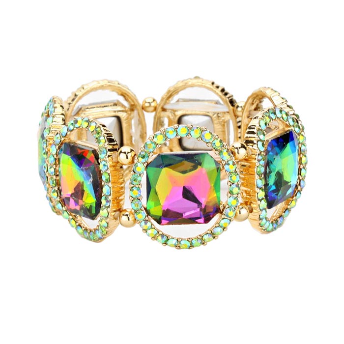 AB Vitrail Pave Oval Trim Glass Crystal Stretch Evening Bracelet, is a glowing and sparkling beauty that is perfect to show off your glowing look and enrich your beauty to a greater extent. Wear this beauty to add a gorgeous glow to your special outfit at weddings, wedding showers, receptions, anniversaries, and other special occasions.