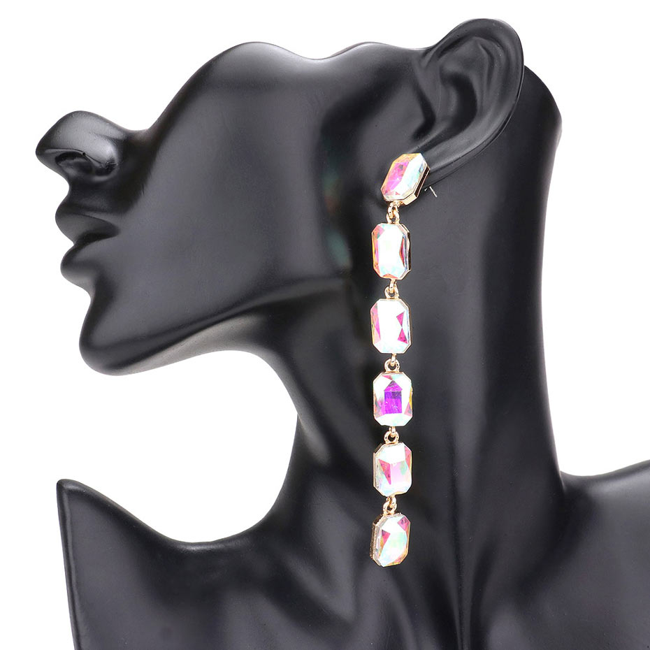 Ab Gold Emerald Cut Stone Link Dangle Evening Earrings, the beautifully crafted design adds a glow to any outfit, making your events more enjoyable. These evening dangle earrings make you extra special on occasion. These emerald-cut stone dangle earrings enhance your beauty and make you more attractive. 
