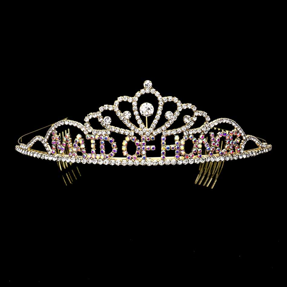 Ab Gold Maid Of Honor Rhinestone Princess Tiara, the maid of honor princess tiara is a classic royal tiara made from gorgeous rhinestones is the epitome of elegance. Exquisite design with gorgeous color and brightness, makes you more eye-catching in the crowd and also it will make you more charming and pretty without fail.