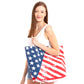 Red, White & Blue American USA Flag Bag Beach Tote Shopper Handbag, Tote your beach-bound essentials in patriotic style done with an American Flag print. Roomy enough to keep your essentials safe while still having standout style for a day out running errands, a day at the beach or poolside. 4th of July, Labor Day, Memorial Day
