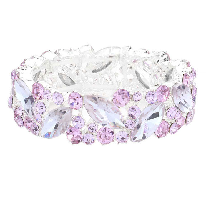 Amethyst Crystal Glass Marquise Evening Stretch Bracelet. This Crystal Evening Stretch Bracelet sparkles all around with it's surrounding, stretch bracelet that is easy to put on, take off and comfortable to wear. It looks modern and is just the right touch to set off. Perfect jewelry to enhance your look. Awesome gift for birthday, Anniversary, Valentine‚Äôs Day or any special occasion.