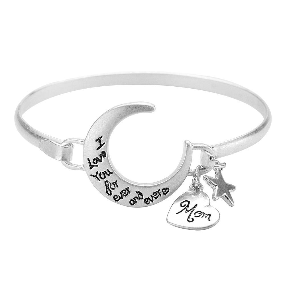 Antique Silver I Love You Forever And Ever Crescent Moon Hook Bracelet, Simple sophistication gives a lovely fashionable glow to any outfit style to your mom. Show your love for Mother with this beautiful Crescent Moon Hook Bracelet. An excellent gift for your mom on her any meaningful occasion.