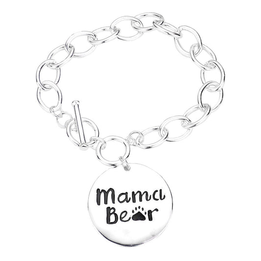 Antique Silver Mama Bear Message Round Charm Toggle Bracelet. Make your mom feel special with this gorgeous Bracelet gift! Her heart will swell with joy! Designed to add a gorgeous stylish glow to any outfit. Show mom how much she is appreciated & loved. Perfect Birthday Gift, Anniversary Gift, Mother's Day Gift, Graduation Gift, Prom Jewelry, Just Because Gift, Thank you Gift.