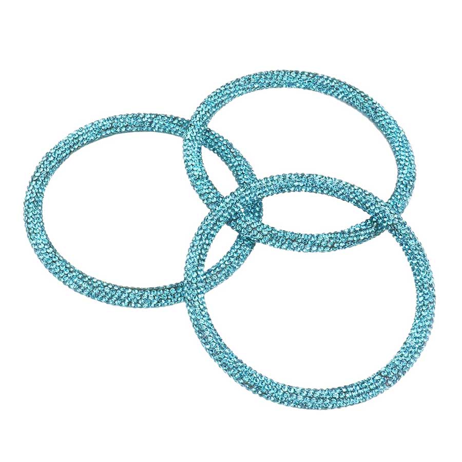 Aqua 3PCS Rhinestone Pave Bangle Layered Bracelets, The sparkly Rhinestone bangle Bracelets set featuring made of rubber and Rhinestone dust inlaid. It looks so pretty, brightly and elegant. This Circle Rhinestone Wristband Bracelets designed in simple type is a trendy fashion statement, These Layer Bracelets bangle are perfect for any occasion whether formal or casual or for going to a party or special occasions. Perfect gift for birthday, Valentine’s Day, Party, Prom.