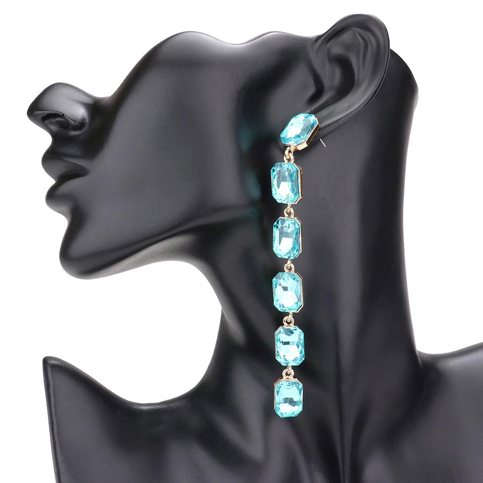 Aqua Emerald Cut Stone Link Dangle Evening Earrings, the beautifully crafted design adds a glow to any outfit, making your events more enjoyable. These evening dangle earrings make you extra special on occasion. These emerald-cut stone dangle earrings enhance your beauty and make you more attractive. 