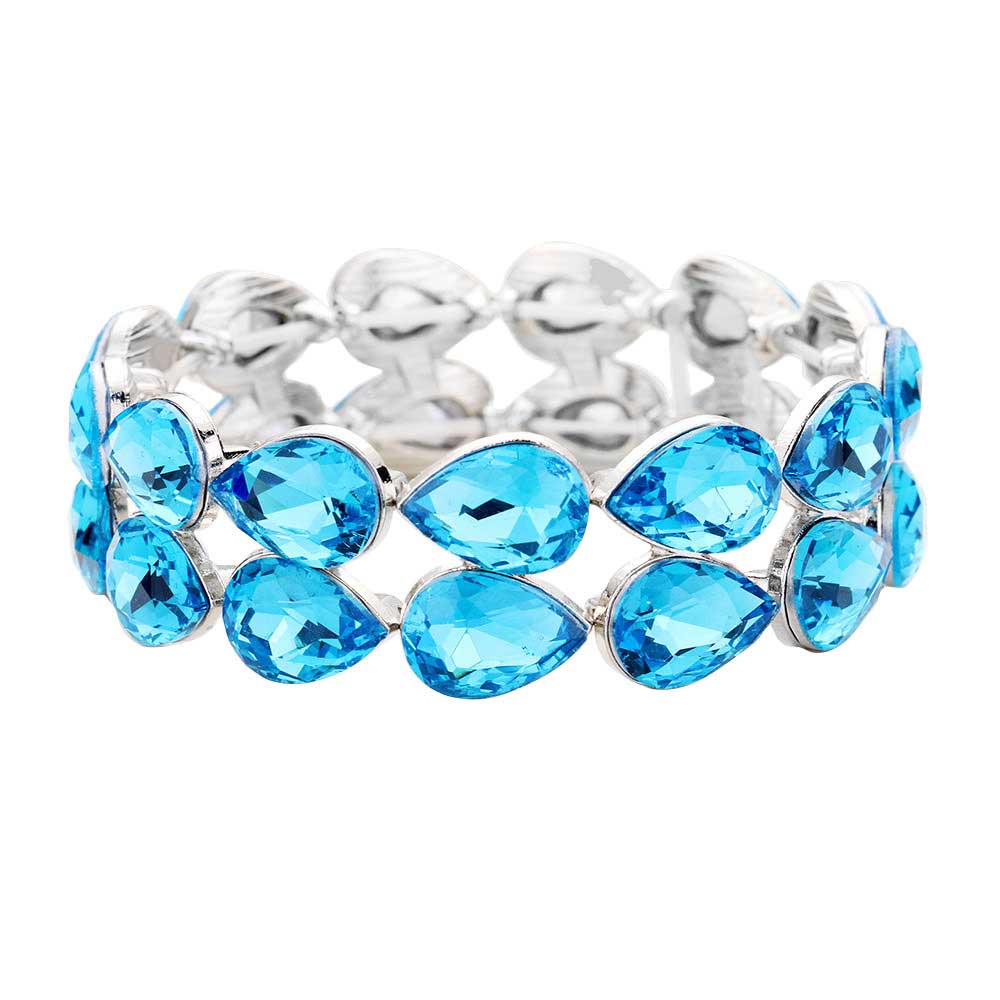 Aqua Glass Crystal Teardrop Stretch Evening Bracelet. Look like the ultimate fashionista with these Evening Bracelets! Add something special to your outfit! Special It will be your new favorite accessory. Perfect Birthday Gift, Mother's Day Gift, Anniversary Gift, Graduation Gift, Prom Jewelry, Just Because Gift, Thank you Gift.