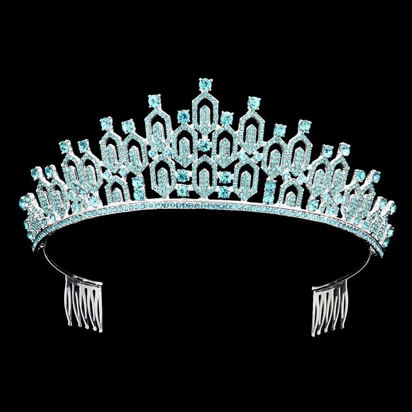 Aqua Rhinestone Open Hexagon Cluster Princess Tiara, The stunning hair accessory is really beautiful, Pretty, and lightweight. Makes You More Eye-catching at special events and wherever you go. These are Perfect Birthday Gifts, Anniversary Gifts, and Graduation. Show your royalty with this Hexagon Cluster Princess Tiara.