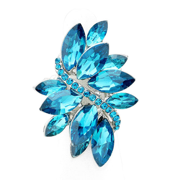 Aqua Rhodium Marquise Crystal Cluster Stretch Ring, Beautifully crafted design adds a gorgeous glow to any outfit. Jewelry that fits your lifestyle! Perfect for adding just the right amount of shimmer & shine and a touch of class to special events. Perfect Birthday Gift, Anniversary Gift, Mother's Day Gift, Graduation Gift, Just Because Gift, Thank you Gift.