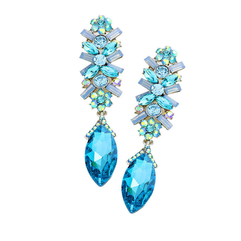 Aqua Rhodium Marquise Glass Crystal Drop Evening Earrings, put on a pop of color to complete your ensemble. Perfect for adding just the right amount of shimmer & shine and a touch of class to special events. Perfect Birthday Gift, Anniversary Gift, Mother's Day Gift, Graduation Gift.