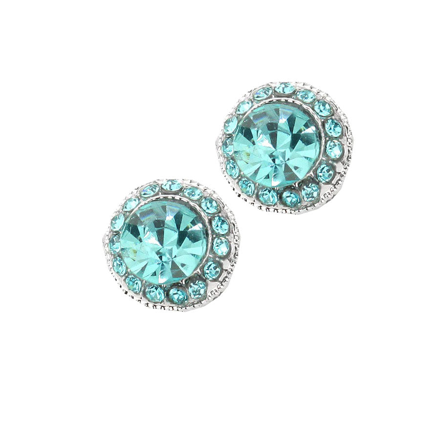 Aqua Round Stone Stud Evening Earrings. Beautifully crafted design adds a gorgeous glow to any outfit. Jewelry that fits your lifestyle! Perfect Birthday Gift, Anniversary Gift, Mother's Day Gift, Anniversary Gift, Graduation Gift, Prom Jewelry, Just Because Gift, Thank you Gift.
