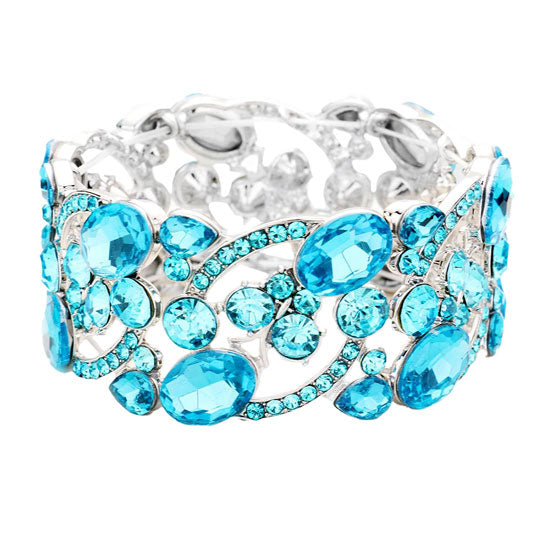 Aqua Silver Glass Crystal Oval Butterfly Stretch Evening Bracelets. These gorgeous stone pieces will show your class in any special occasion. The elegance of these Stone goes unmatched, great for wearing at a party! Perfect jewelry to enhance your look. Awesome gift for birthday, Anniversary, Valentine’s Day or any special occasion.