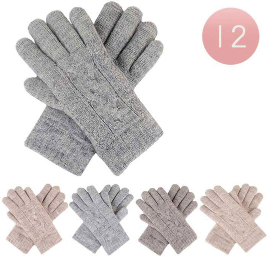 Assorted 12Pairs Cable Knit Fleece Lining Gloves, present you with luxe and comfortable way. It's great to complete your outfit with absolute trendiness and warmth on winter and cold days. A pair of these gloves are awesome winter gift for your family, friends, anyone you love, and even yourself. Complete your outfit in trendy style!
