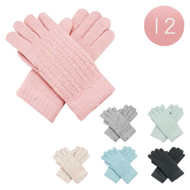 Assorted 12Pairs Trendy Cable Knit Fleece Lining Gloves. A pair of these eye-catching gloves keep you absolutely warm and toasty on winter and cold days. Complete your outfit in style. A pair of these gloves are awesome winter gift for your family, friends, anyone you love, and even yourself. Happy winter!