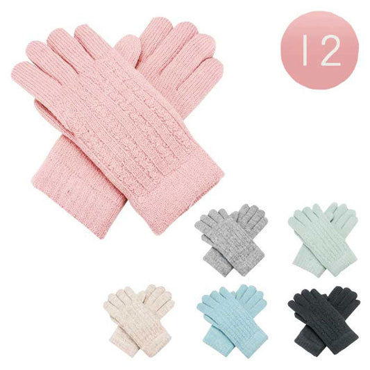 Assorted 12Pairs Trendy Cable Knit Fleece Lining Gloves. A pair of these eye-catching gloves keep you absolutely warm and toasty on winter and cold days. Complete your outfit in style. A pair of these gloves are awesome winter gift for your family, friends, anyone you love, and even yourself. Happy winter!
