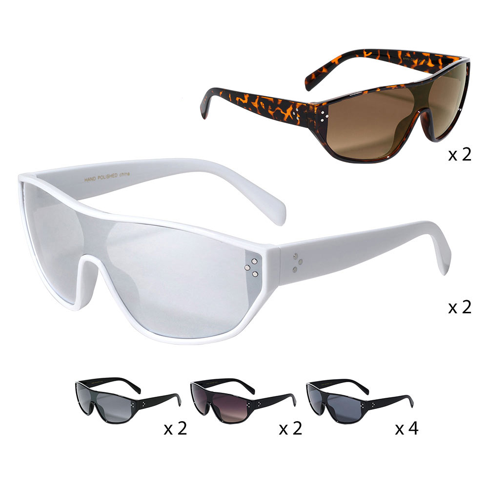 Assorted 12Pcs Visor Style Sunglasses, These Sunglasses has an iconic look, shape, feel, and style, these superior glasses are both comfortable and fashionable and have an unmistakable appearance that protects your eyes from harmful UV rays, dust, from various viruses. They are Perfect gifts for weddings, Prom, birthdays, Mother’s Day, Christmas, anniversaries, holidays, Mardi Gras, Valentine’s Day, or any occasion.