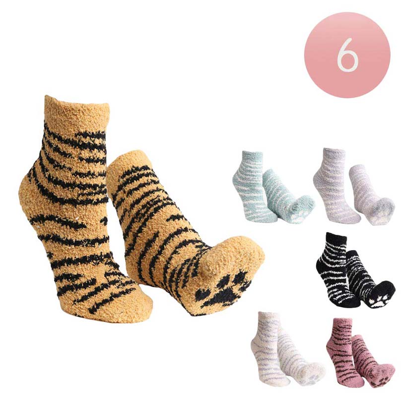 Assorted 6Pairs Tiger Patterned Paw Luxury Soft Socks, your feet will look fab and feel comfortable in these socks that are cozy and attractive at the same time! They are so soft and stretchy and you are bound to love them! They keep your feet warm and toasty on winter and cold days. Let you look attractive and these socks can brighten up the cold winter. With super soft material, these will be your favorite everyday socks.