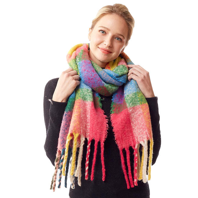 Berry Multi Color Plaid Check Fuzzy Oblong Scarf. Abstract Printed Colorful Pattern Stylish Fringe Poncho Outwear Ruana Shawl Cape, the perfect accessory, luxurious, trendy, super soft chic capelet, keeps you warm and toasty. You can throw it on over so many pieces elevating any casual outfit! Perfect Gift for Wife, Mom, Birthday, Holiday, Christmas, Anniversary, Fun Night Out