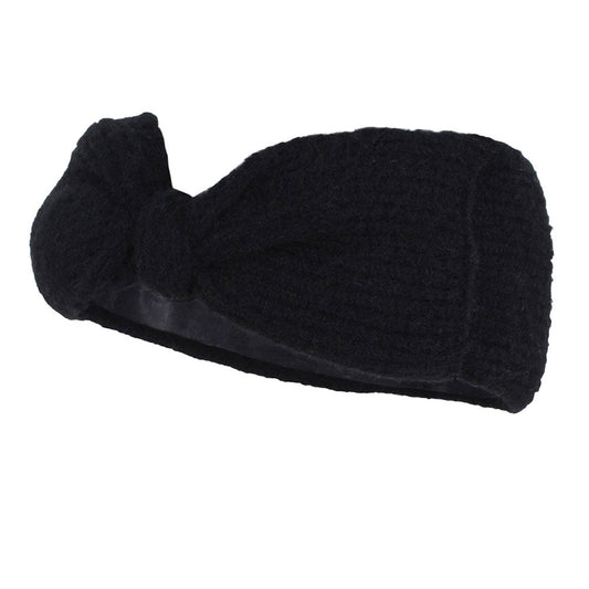 Black Bow Knit Elastic Headband. Ear warmer will shield your ears from cold winter weather ensuring all day comfort. Ear band is soft, comfortable and warm adding a touch of sleek style to your look, show off your trendsetting style when you wear this ear warmer and be protected in the cold winter winds.