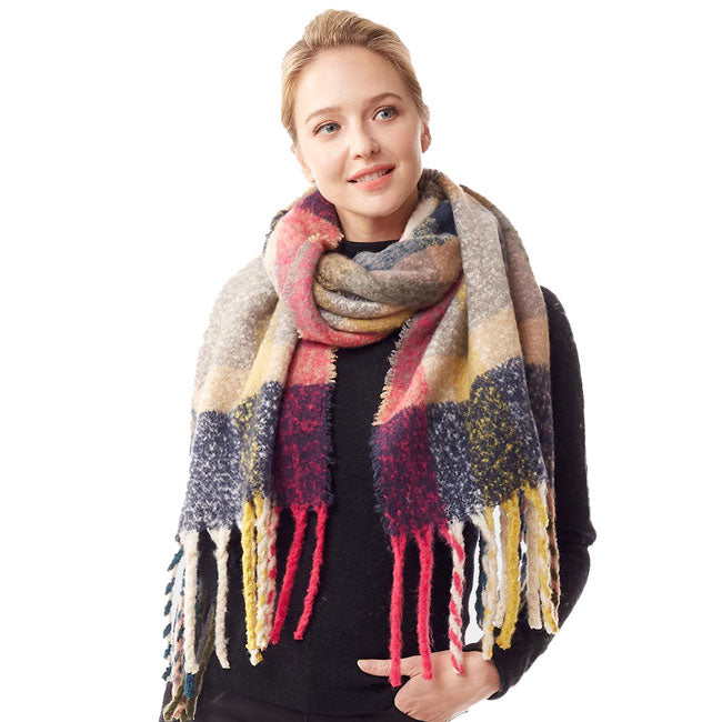 Black Multi Color Plaid Check Fuzzy Oblong Scarf. Abstract Printed Colorful Pattern Stylish Fringe Poncho Outwear Ruana Shawl Cape, the perfect accessory, luxurious, trendy, super soft chic capelet, keeps you warm and toasty. You can throw it on over so many pieces elevating any casual outfit! Perfect Gift for Wife, Mom, Birthday, Holiday, Christmas, Anniversary, Fun Night Out